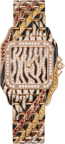 An artistic depiction of animal variations the Panthère de Cartier watch shimmers with brilliant diamonds