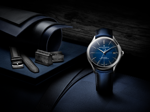 Baume Mercier celebrates the commensurate gentleman with the Clifton Patina Line here presented with a blue dial and strap
