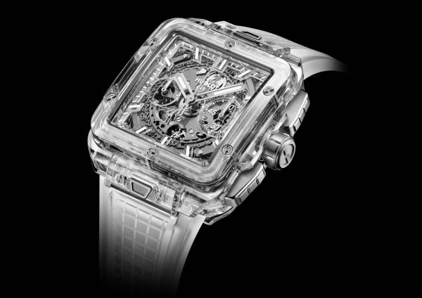 An innovative timepiece the case of the Square Bang Unico Sapphire is crafted of sapphire crystal An innovative timepiece the case of the Square Bang Unico Sapphire is crafted of sapphire crystal