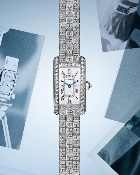Cartier Tank Americaine mini model in white gold full diamond set version