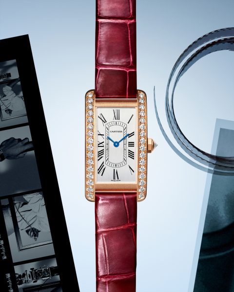 Cartier Tank Americaine small model in rose gold with bordeaux leather strap