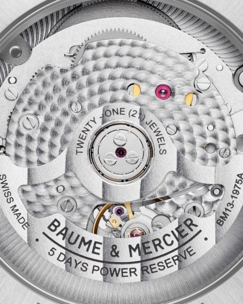 The Baume Mercier Riviera M0A10714 is powered by the Baumatic self winding manufacture movement