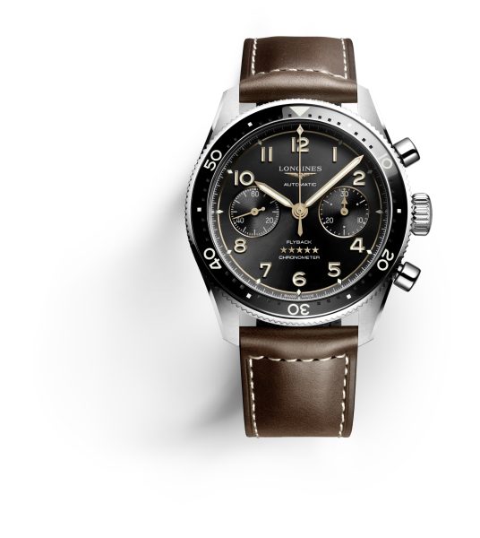 The Longines Spirit Flyback is complemented by a brown leather strap The Longines Spirit Flyback is complemented by a brown leather strap
