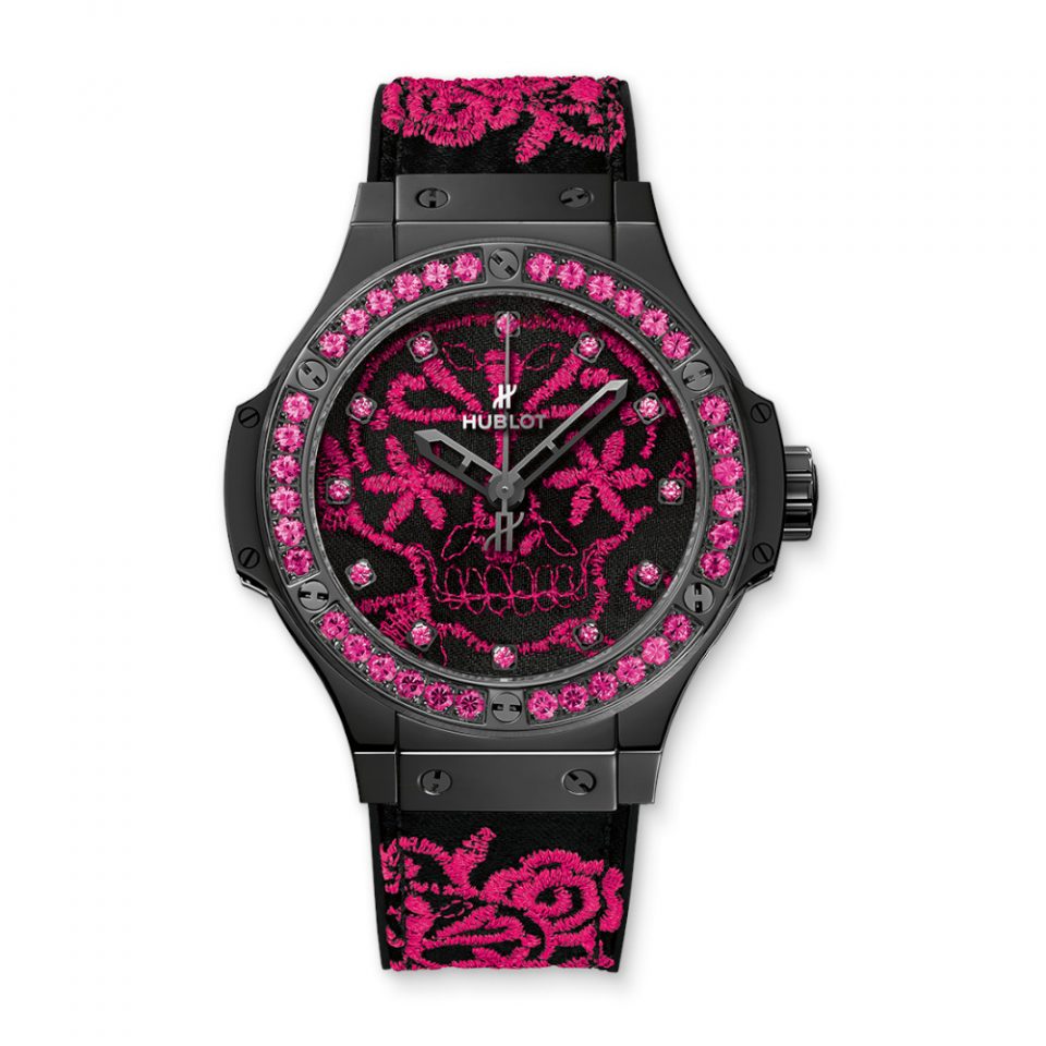 BRODERIE SUGAR SKULL FLUO HOT PINK